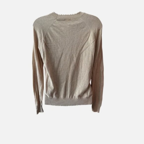 Minnie Rose Cotton Cashmere Frayed Edge Lightweight Crew Sweater in Lotus size S - Picture 6 of 8